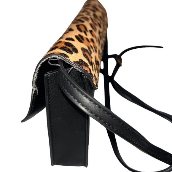 j. crew medium leopard pony hair blk leather cross body messenger bag - Picture 3 of 9